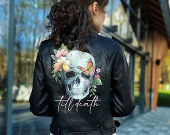 Brautjacke, Hochzeitsjacke, bemalte Lederjacke, Gothic Brautjacke, Braut für zukünftige Frau, Freundin Geschenk, Frau Jacke.