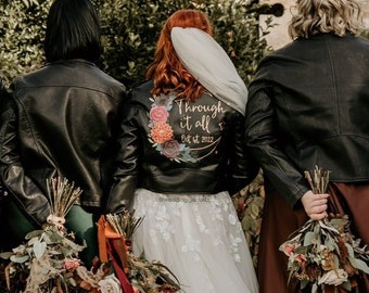 Custom Bride Jacket, Painted Leather Jacket, Celestial Bride, Celestial Wedding Leather Jacket, Painted Bride Jacket, Biker Bride Jacket.