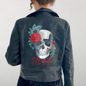 Personalized jacket, Custom painted leather jacket, bride leather jacket, wedding jacket, gothic wedding, punk bride, bride to be gift.