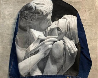 Bespoke hand painted jacket, custom jean jacket, custom painted denim jacket