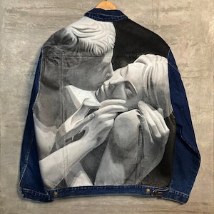 Bespoke hand painted jacket, custom jean jacket, custom painted denim jacket