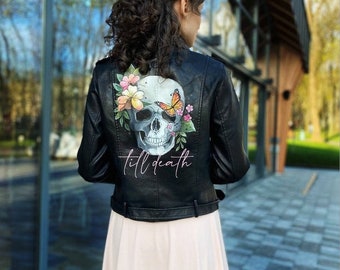 Bride leather jacket, wedding skull jacket