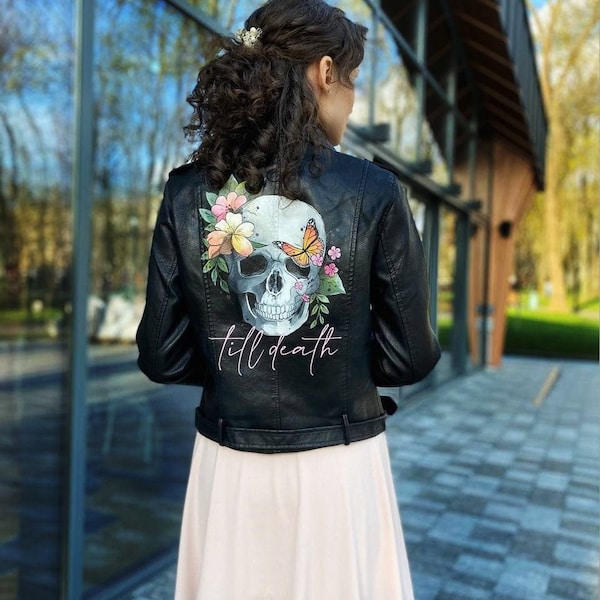 Bride leather jacket, wedding skull jacket