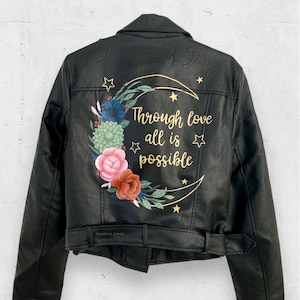 Painted leather jacket, celestial bride, celestial wedding, bride leather jacket, custom bridal jacket, mrs leather jacket.