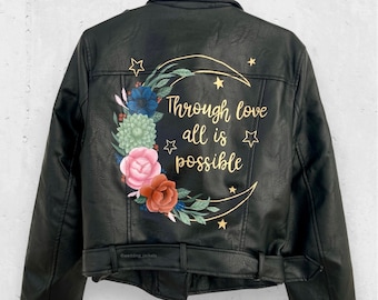 Painted leather jacket, celestial bride, celestial wedding, bride leather jacket, custom bridal jacket, mrs leather jacket.