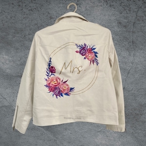 Veste en cuir blanche pour mariée, cadeau mariée, future mariée, cadeau Mme, veste en cuir mariage, veste en cuir mariée personnalisée, veste Mme