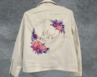 Chaqueta de cuero blanca para novia, regalo personalizado para novia, regalo para futura novia, regalo para la Sra., chaqueta de boda, chaqueta personalizada para la Sra., futura Sra.