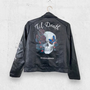 Wedding leather jacket, punk leather jacket, gothic bride, bride jacket, painted leather jacket, bridal jacket, mrs jacket.