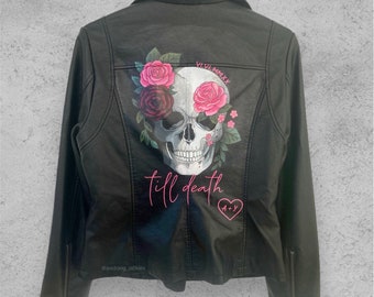 Personalized jacket, Bridal jacket, painted leather jacket, skull jacket, wedding jacket, womens gift, gift for her, girlfriend gift.