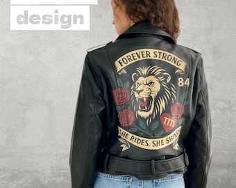 Painted leather jacket, motorcycle jacket, custom biker jacket, hand painted moto jacket, personalized gift, girlfriend gift, racer jacket.