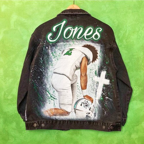 Hand Painted Denim Jacket Football Player Etsy