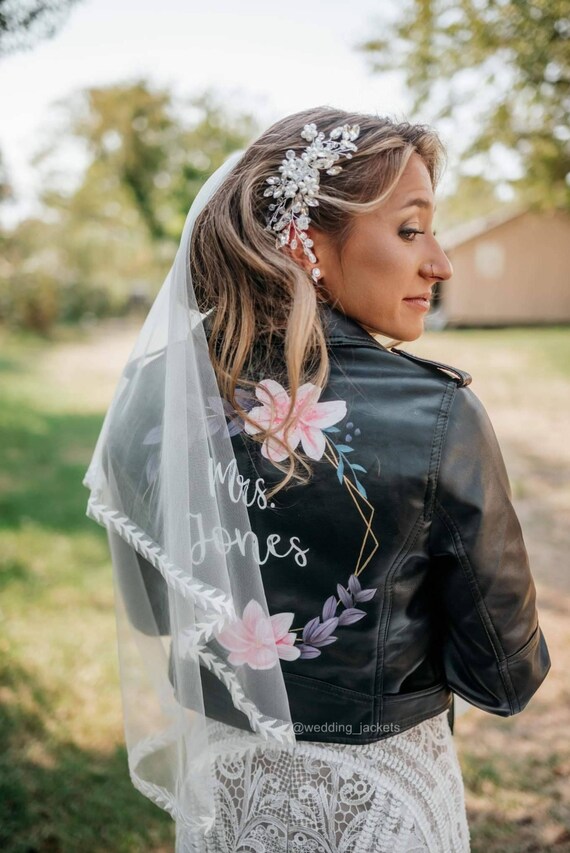 Personalized gift, Bride gift, painted leather jacket, bridal jacket, wedding jacket, gift for bride, custom mrs jacket, bridal party gift.