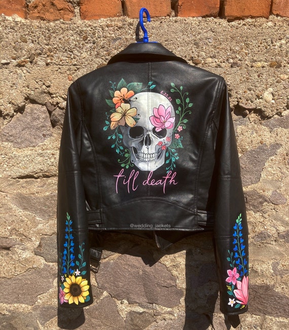 Painted Leather Jacket, Custom Leather Jacket, Til Death - Etsy