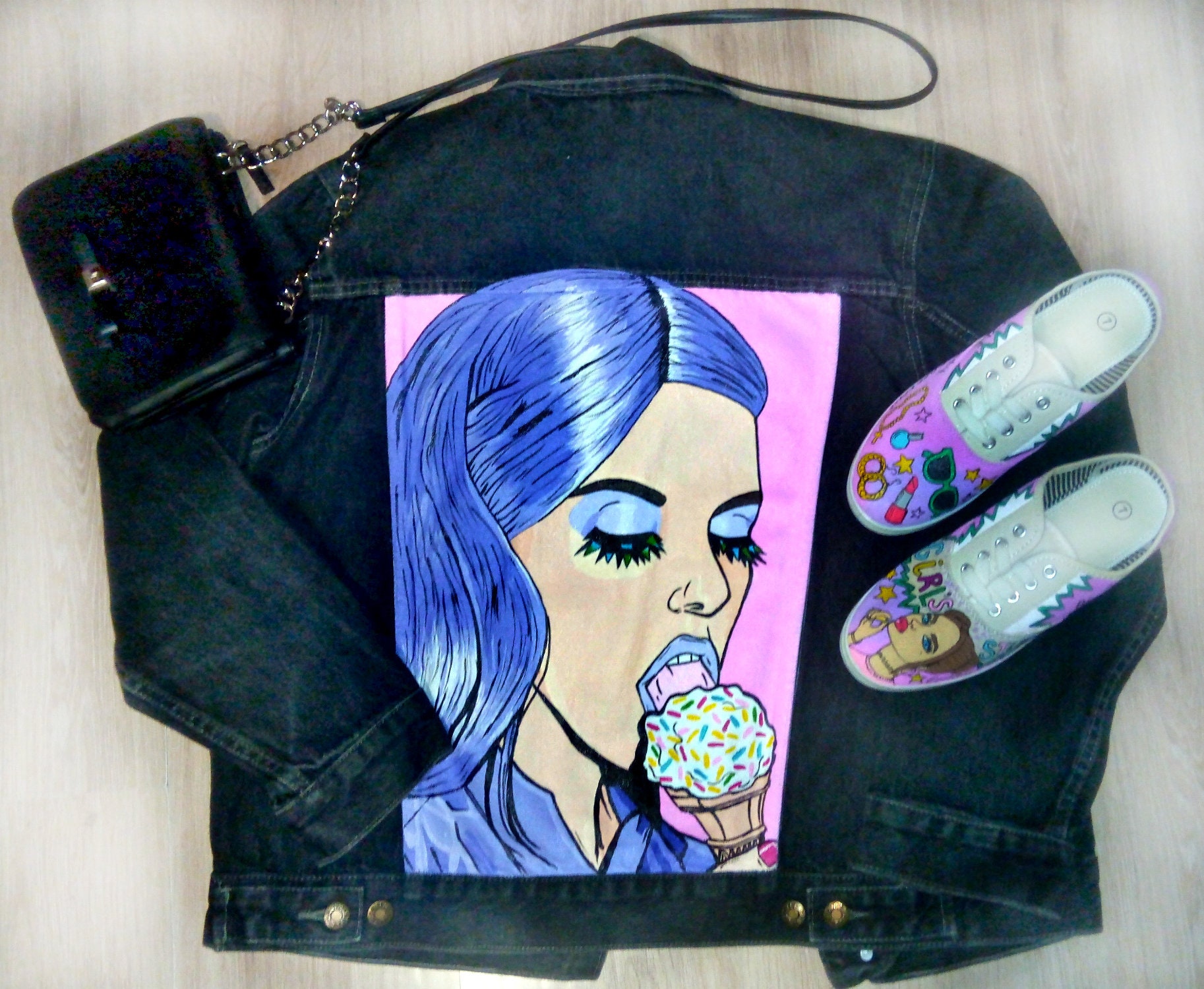 Hand Painted Jean Jacket Popart Jacket Etsy