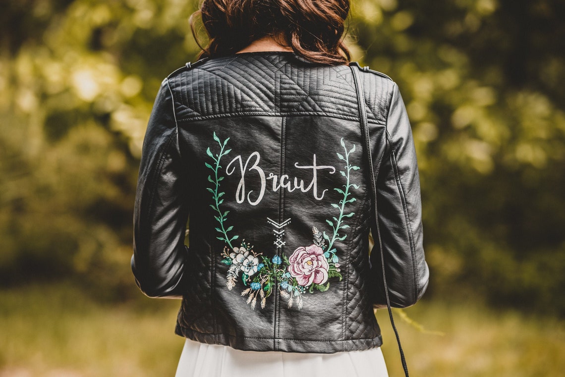 Bride jacket hand painted leather jacket image 1