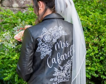 Bridal wedding jacket, bride leather jacket, custom bride jacket