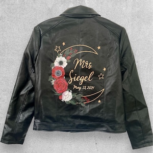 Bride gift, celestial wedding jacket, bridal jacket, gift for bride, future mrs, painted leather jacket, bride to be, bridal shower gift.