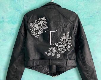 Leather bride jacket, painted wedding jacket