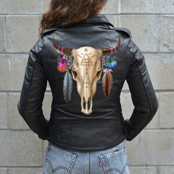 Painted Faux Leather Jacket Animal Skull - Etsy Painted Faux Leather Jacket Animal Skull - Etsy
