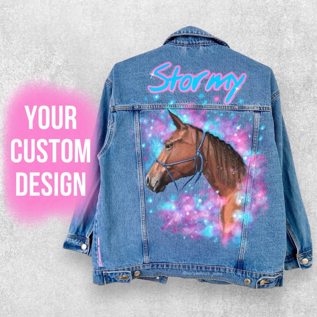 Customaized Riding Jacket Painted Denim Jacket, Personalized Custom Jean Jacket, Horse Owner Gift ...