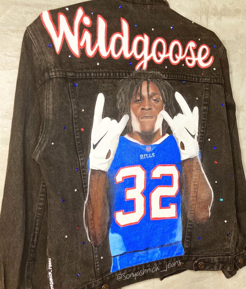 Painted Football Jean Jacket Rhinestones Etsy