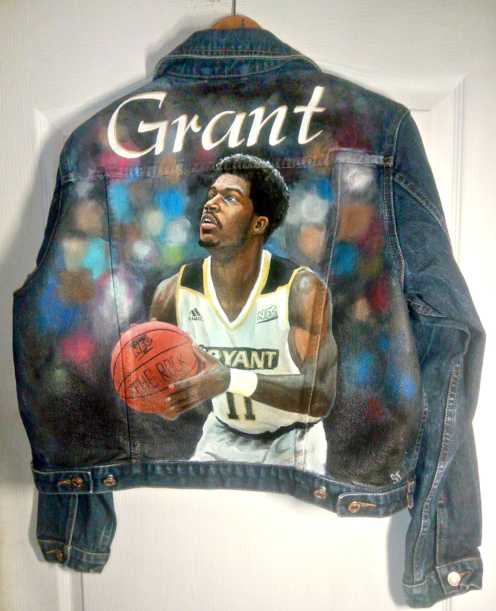 Painted Denim Jacket Basketball Art 