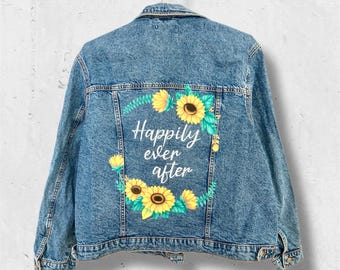 Chaqueta vaquera pintada personalizable para novia, chaqueta vaquera para la Sra., chaqueta vaquera de boda, chaqueta vaquera pintada, algo azul, regalo para despedida de soltera.