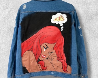 Chaqueta vaquera pintada a mano, ropa personalizada, regalo para novia, pieza única, chaqueta vaquera personalizada, los mejores regalos para ella.