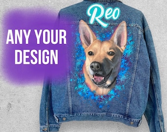 Custom Jean Jacket, Dog Face Jacket, Painted Jacket, Dog Owner Gift, Custom Dog Painting, Dog Portrait, Dog Memorial Gift, Dog Remembrance.
