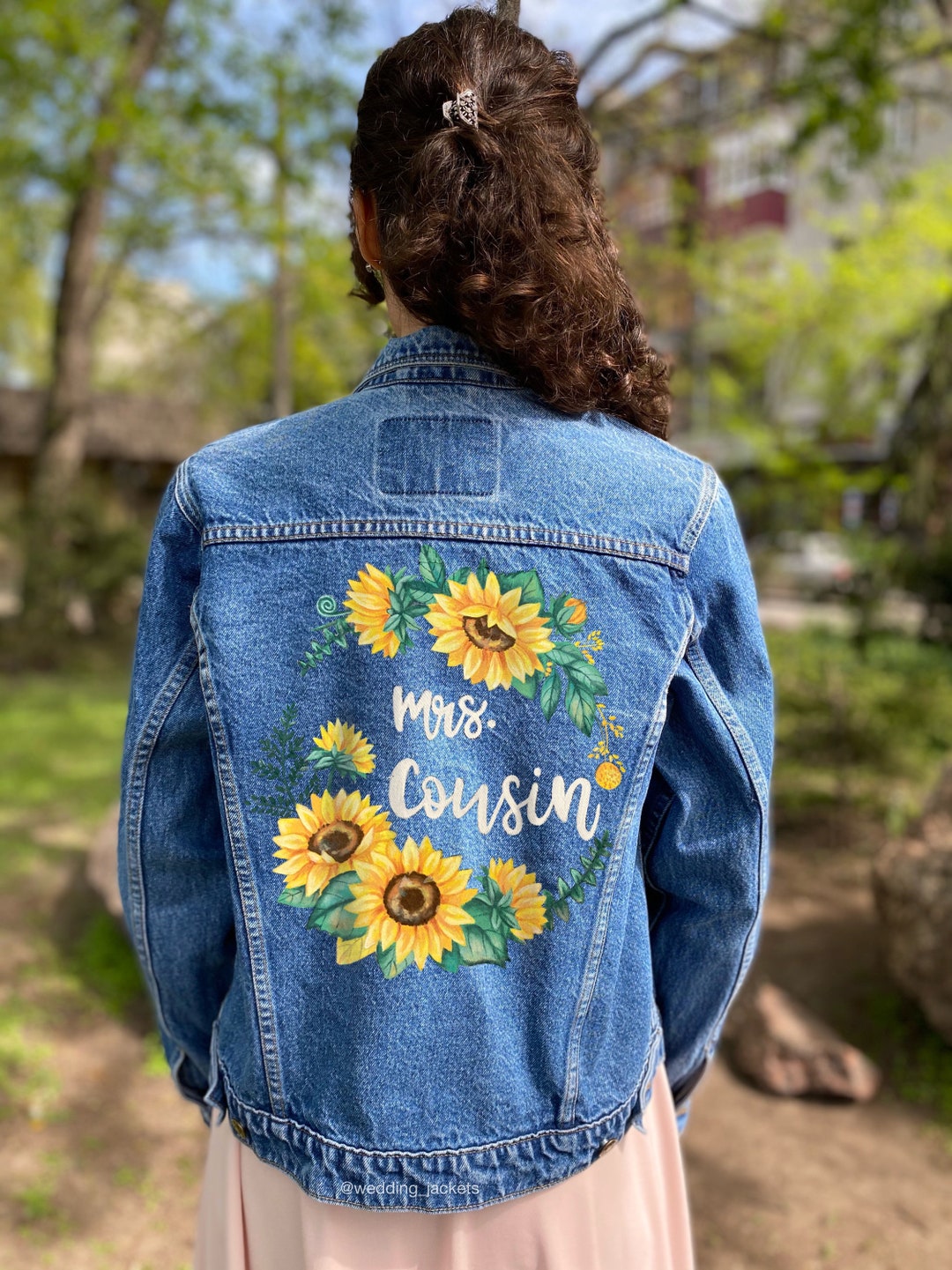 Bride Jean Jacket, Sunflower Wedding Jacket, Custom Wedding Denim
