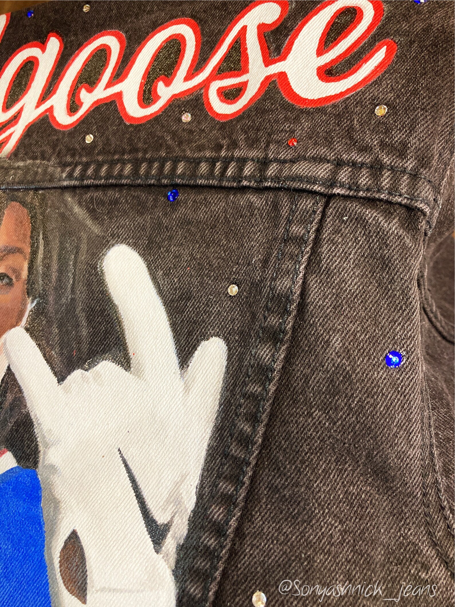 Painted Football Jean Jacket Rhinestones Etsy