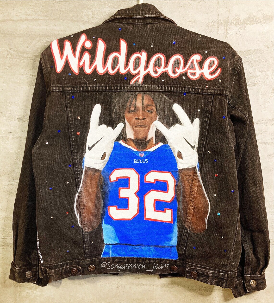 Painted Football Jean Jacket Rhinestones Etsy