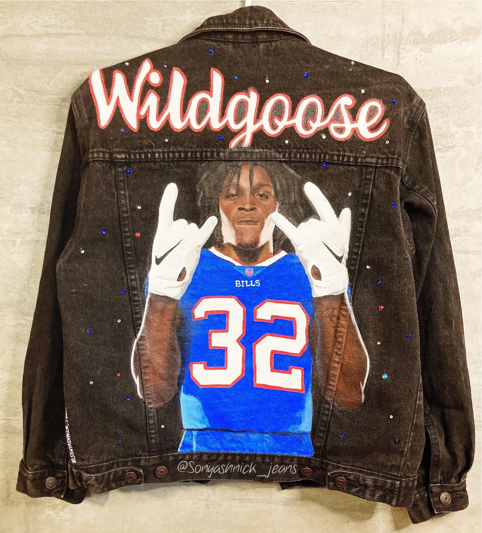 Painted Football Jean Jacket Rhinestones Etsy