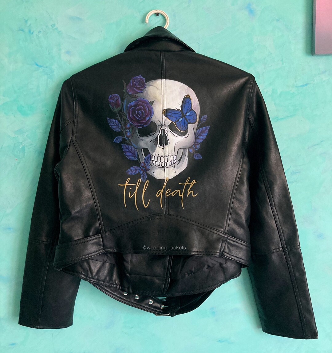 Painted Faux Leather Jacket Punk Skull - Etsy