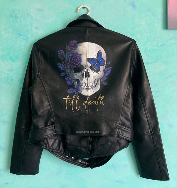 Painted Faux Leather Jacket Punk Skull   Etsy