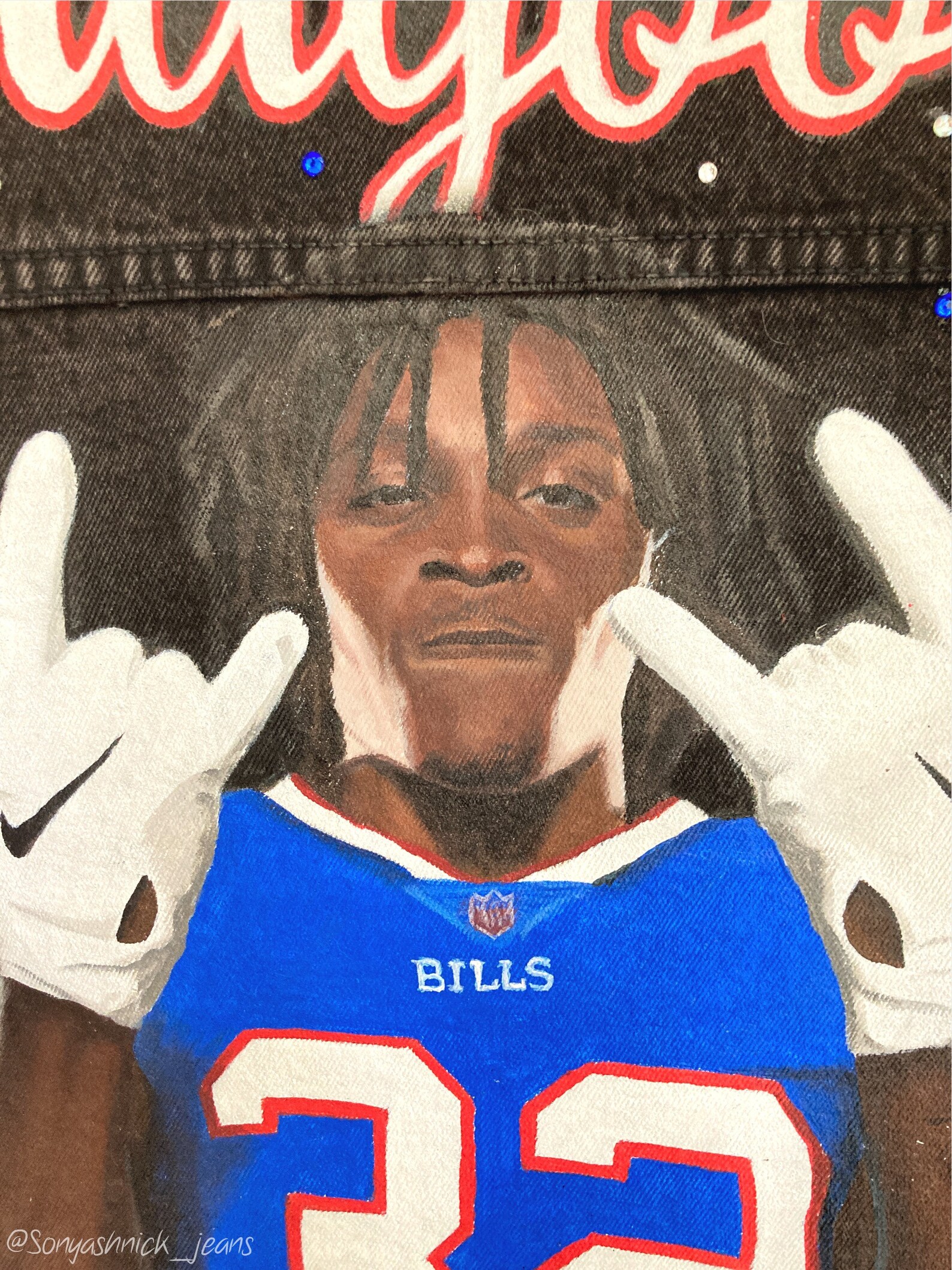 Painted Football Jean Jacket Rhinestones Etsy