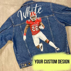 Letterman jacket, Football denim jacket, custom jacket, cheer coach, cheer gift, game day outfit, football mom apparel, cheer mom.