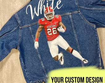Football Denim Jacket Custom Sports Jacket Football Painted Jacket Custom Football Jacket Custom Denim Jacket Etsy
