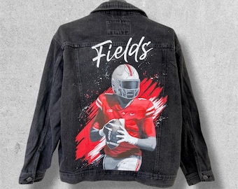Personalized Jacket, Painted Jean Jacket, Custom Denim Jacket, Football Gift, Commission Art, Cheer Gift, Game Day, Letterman Jacket.