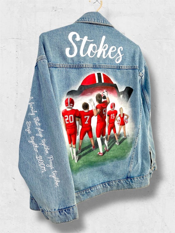 Hand Painted Denim Jacket, Cheer Mom, Football Mom, Football Gift