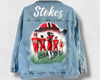 Cheer Mom Personalized Jean Jacket, Hand Painted Denim Jacket, Football Mom Gift, Custom Jean Jacket, Cheer Gifts, Game Day Apparel.