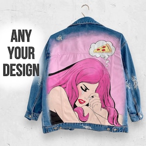 Custom Painted Denim Jacket, Personalized Jean Jacket, Unique Gift for Her, birthday gift, girlfriend gift.