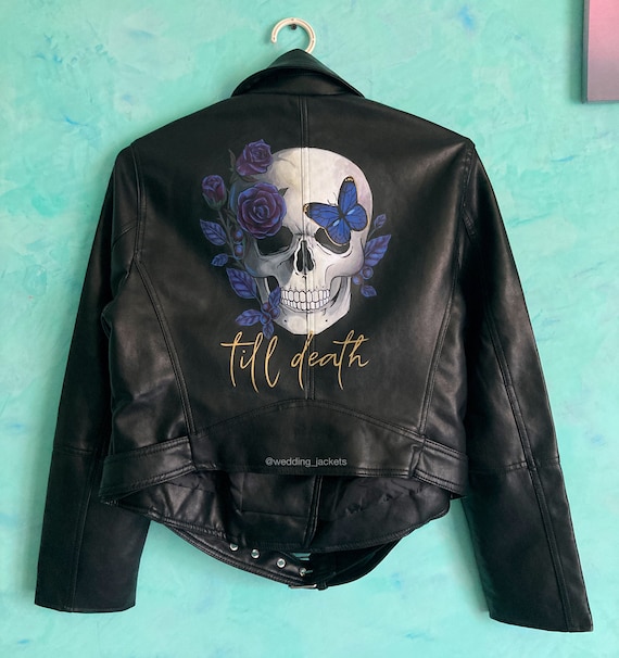 ペイントされたフェイクレザージャケット パンクスカル - Etsy 日本