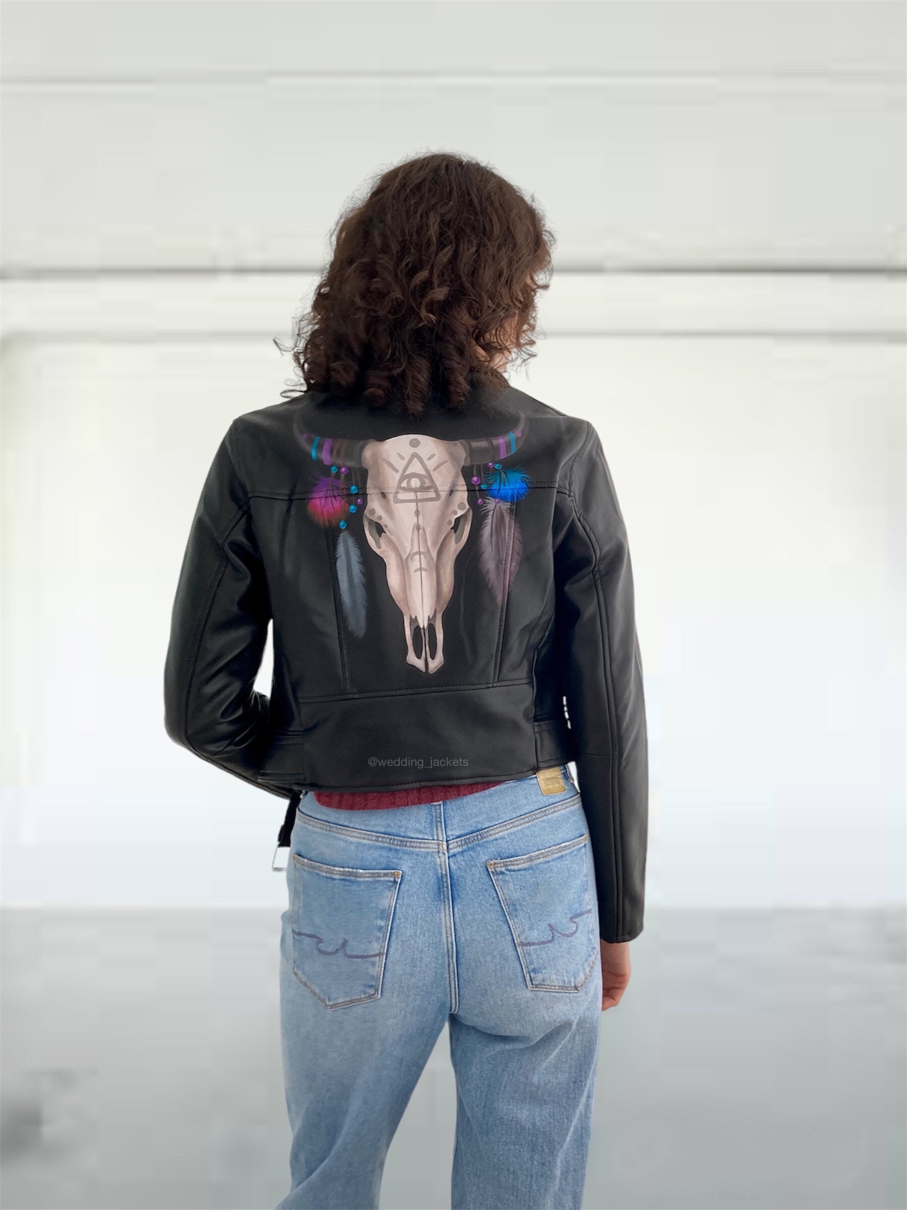 Veste en cuir peinte veste en cuir personnalisee veste de mariee veste en cuir de mariage Etsy Canada
