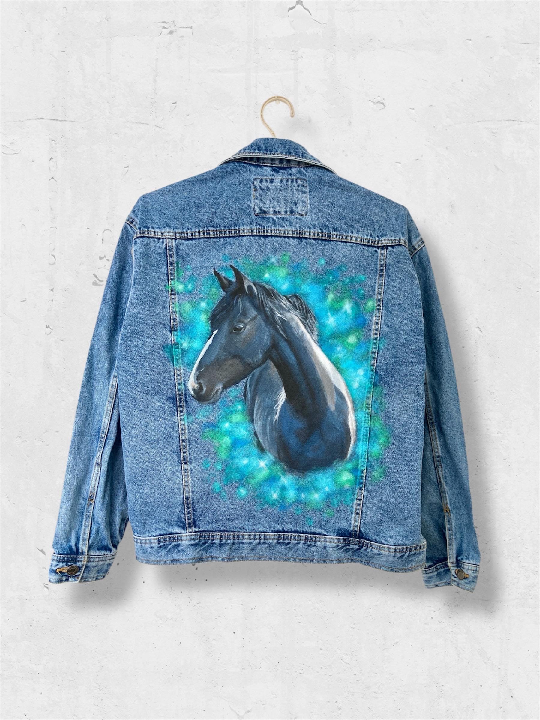 Painted Denim Jacket, Custom Jean Jacket, Horse Lover Gift,horse