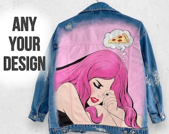 Painted Denim Jacket, Custom Jean Jacket, Personalized Gift, Birthday Gift For Her, One Of A Kind, Commission Art, Handmade Gift.
