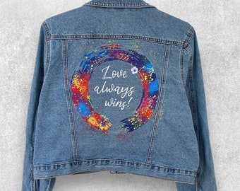 Jeansjack bruid, gepersonaliseerd cadeau, uniek geverfd spijkerjack, custom Pride-jack, LGBT-jack, kledingcommissie.
