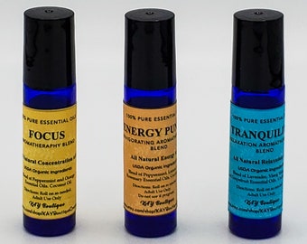 Aromatherapy Roller Bottle Blends: Focus, Energy Punch, Tranquility