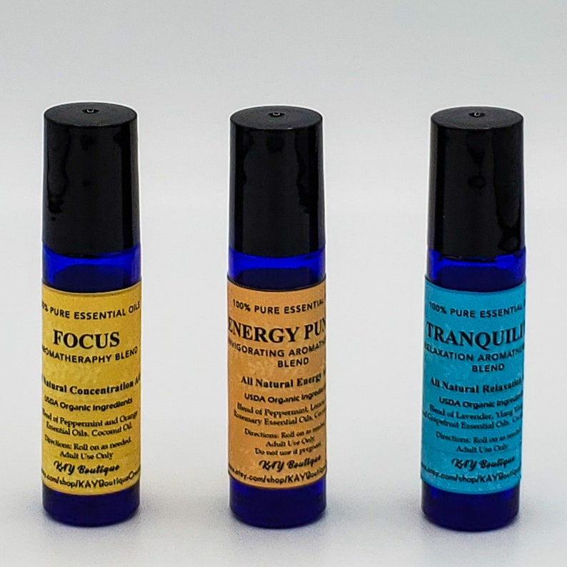 Aromatherapy Roller Bottle Blends: Focus, Energy Punch, Tranquility image 1