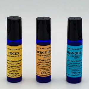 3 Pack Aromatherapy Roller Bottle Blends: Focus, Energy Punch, Tranquility image 2